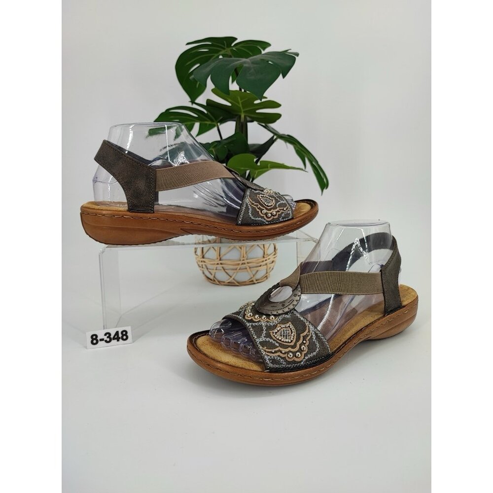 Rieker Regina 608B9 Women's Size 7 US Leather Grey Sandals 608B9-40